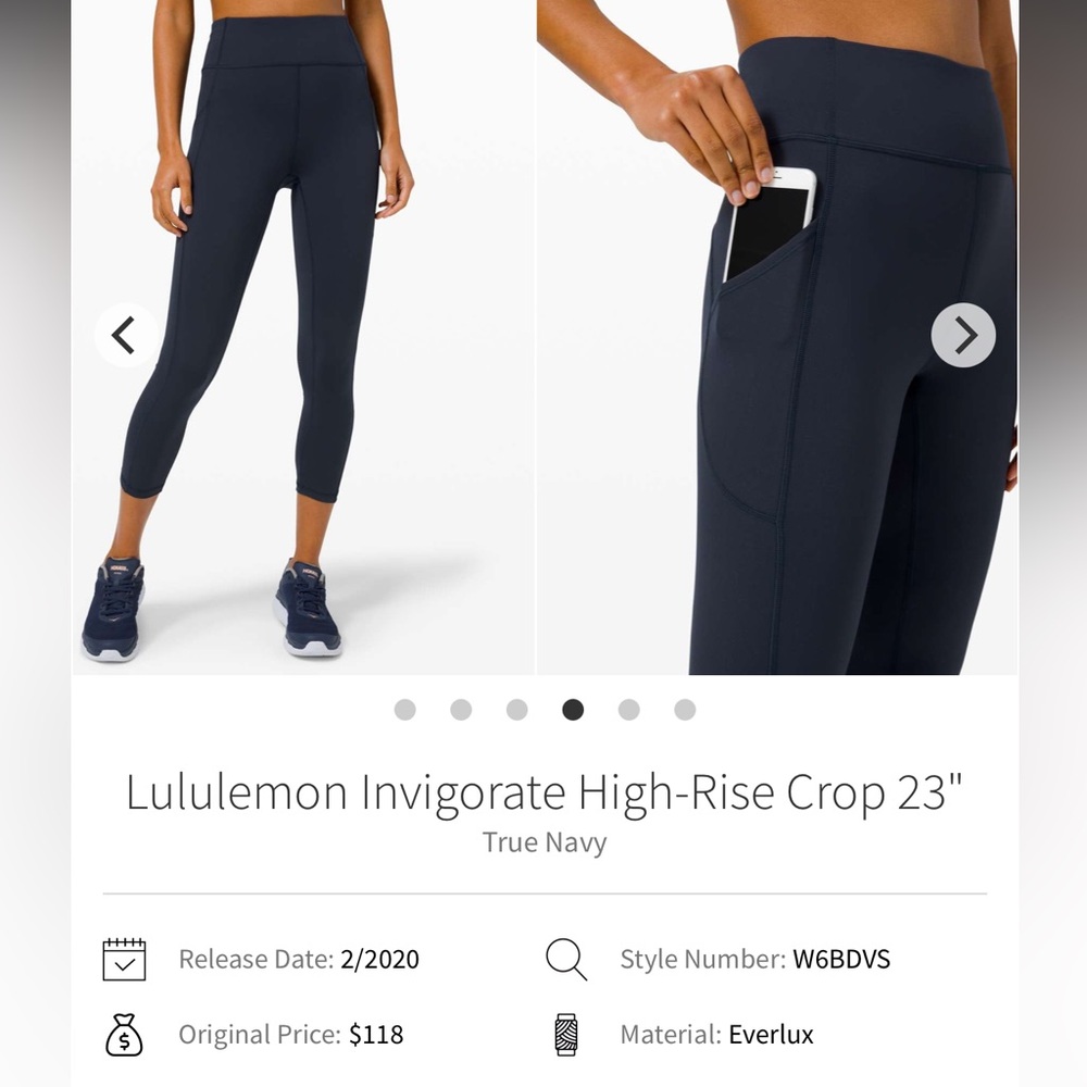 187-$40 *FREE SHIPPING* Lululemon Invigorate High-Rise Crop 23" True Navy Sz 16
